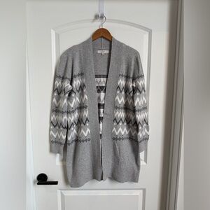 LOFT Gray Fair Isle Open Cardigan